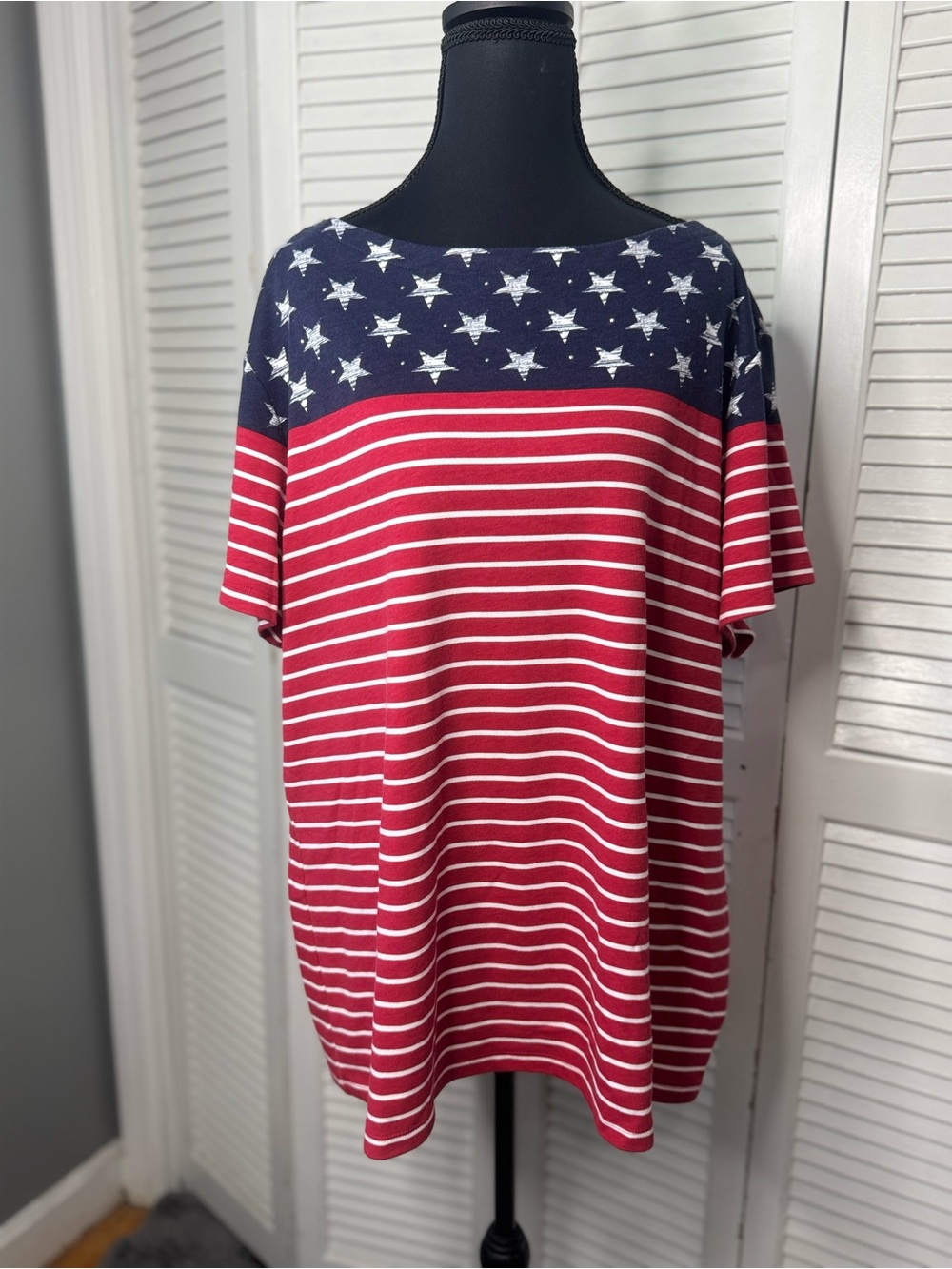 Karen Scott Women Plus Red White Blue Patriotic Grandmacore festival Top 2X